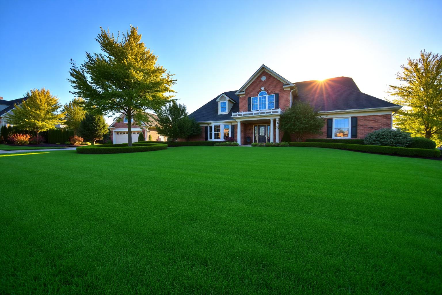 Manicured lawn in front of a beautiful home